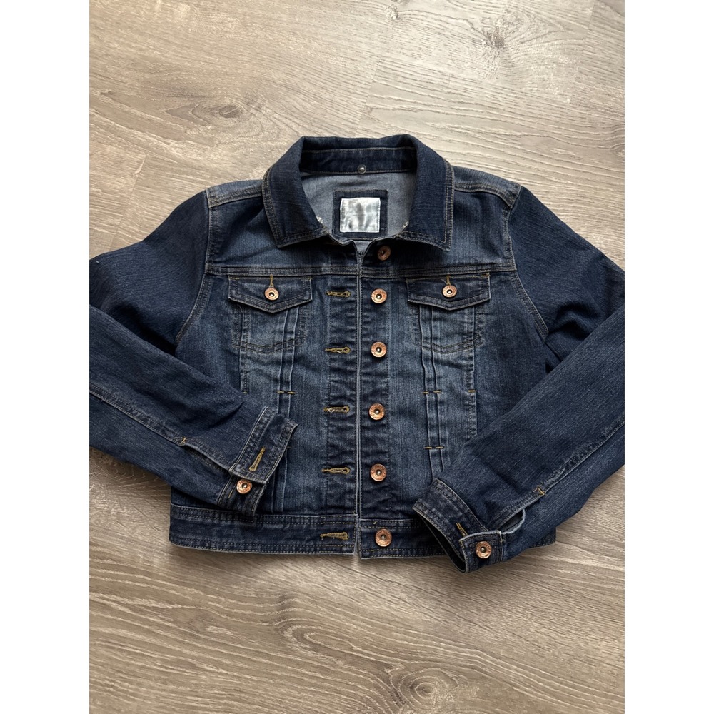Justice Denim Jacket Blue Kids Size 14 Jean Button Front Collared‎ Cropped